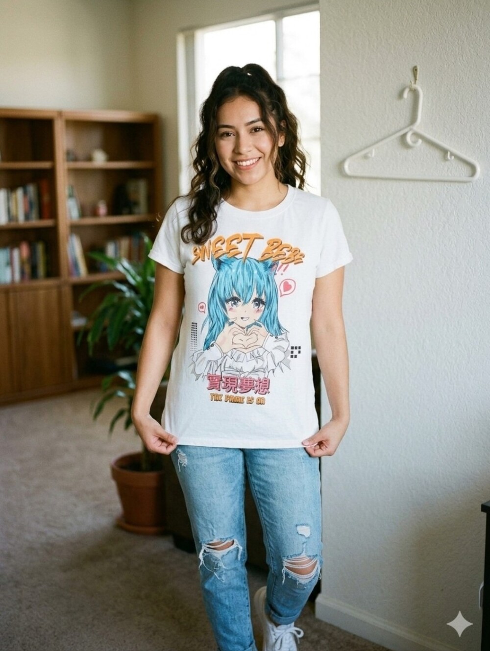 FB Sister Anime Graphic Tee White Sweet Bebe Large EUC